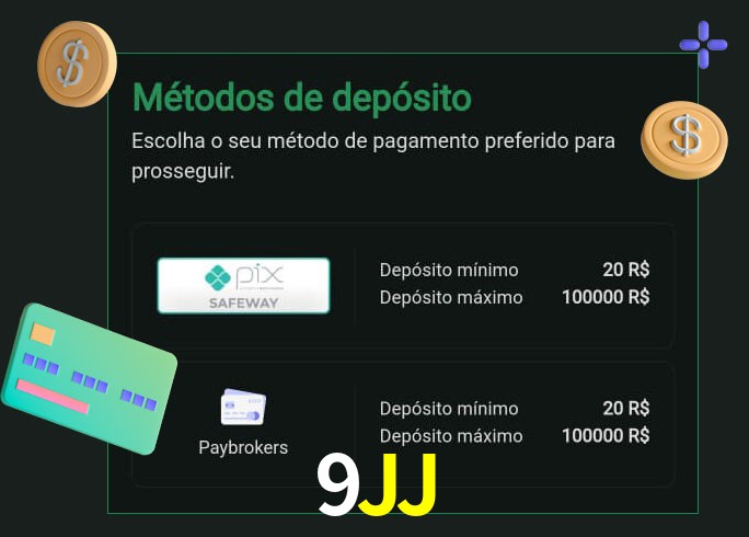 O cassino 9JJ oferece uma grande variedade de métodos de pagamento